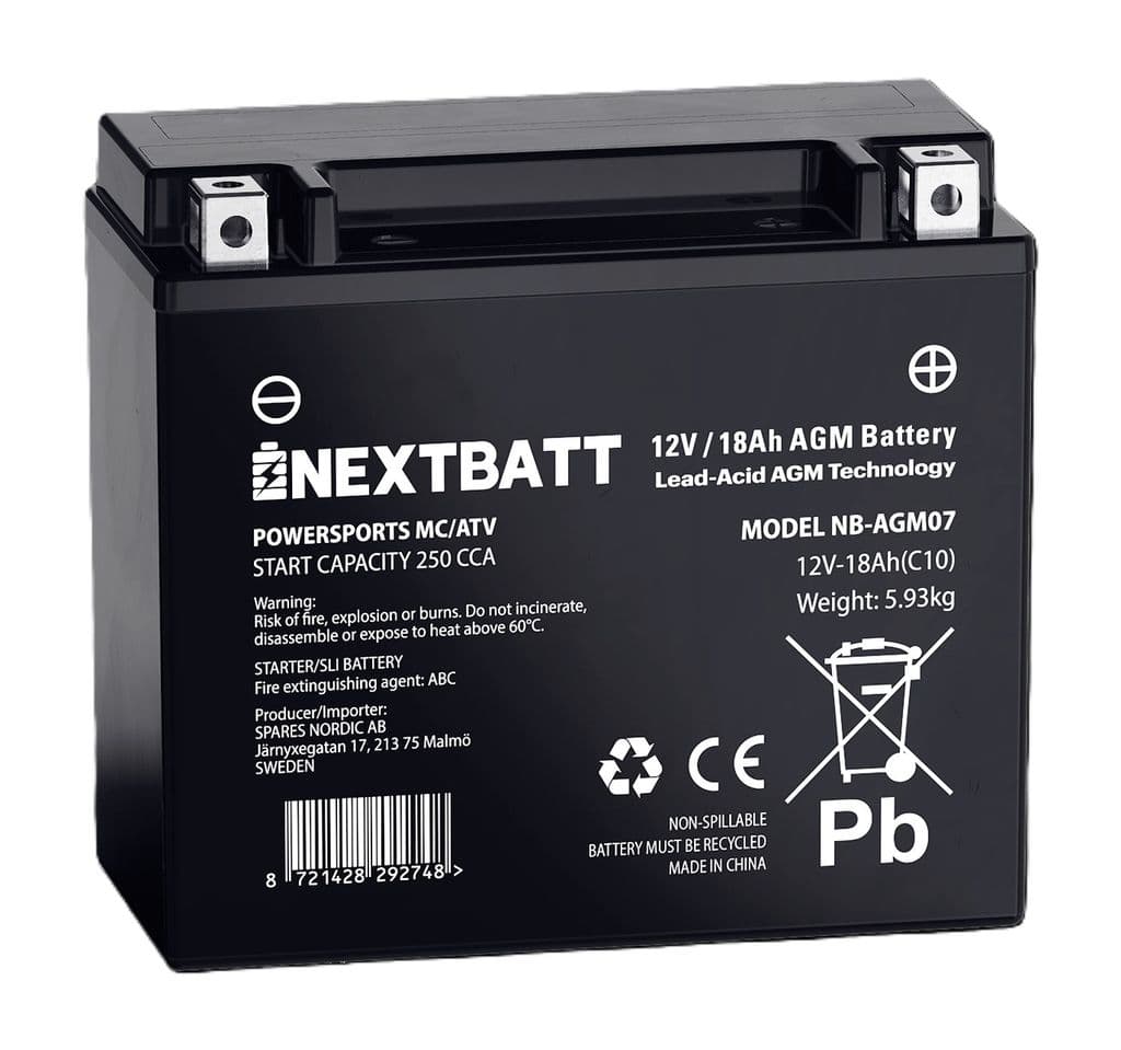 NEXTBATT AGM-batteri MC 12V 18Ah - 175x87x155 mm