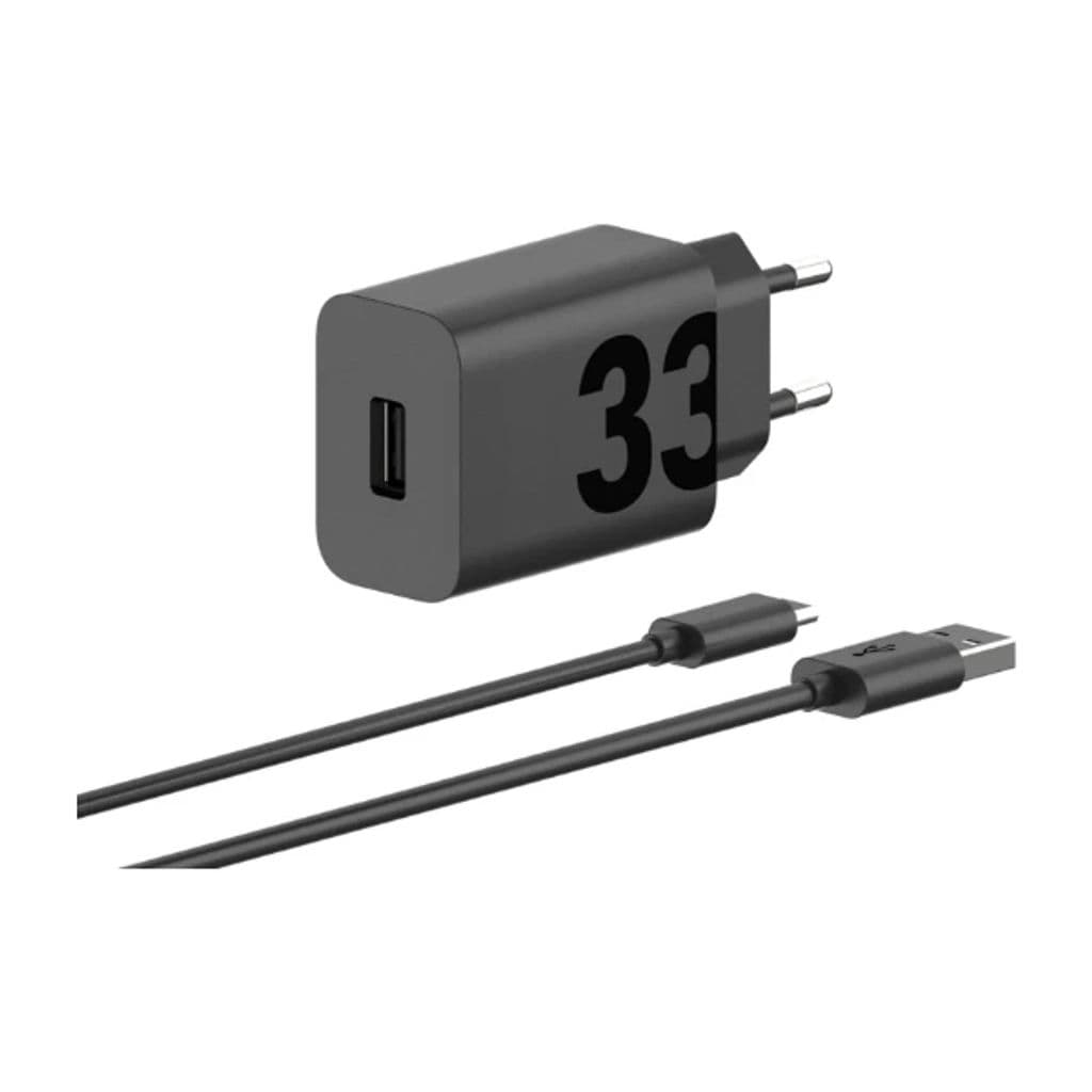 Motorola TurboPower 33W vegglader USB-A med USB-A til USB-C-kabel – svart