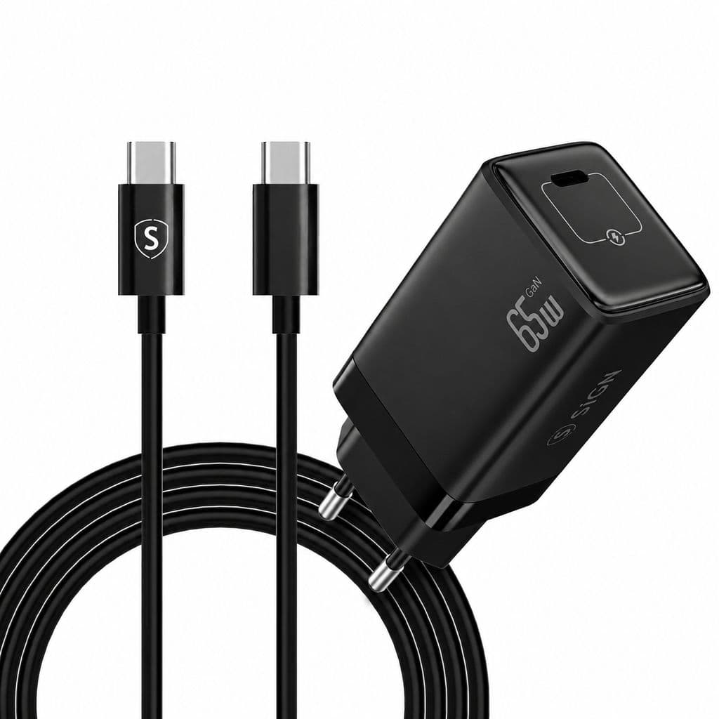 Ekstrem hurtiglader til Samsung Galaxy S26/S26 Plus/S26 Ultra med USB-C-kabel 65W PD - Svart
