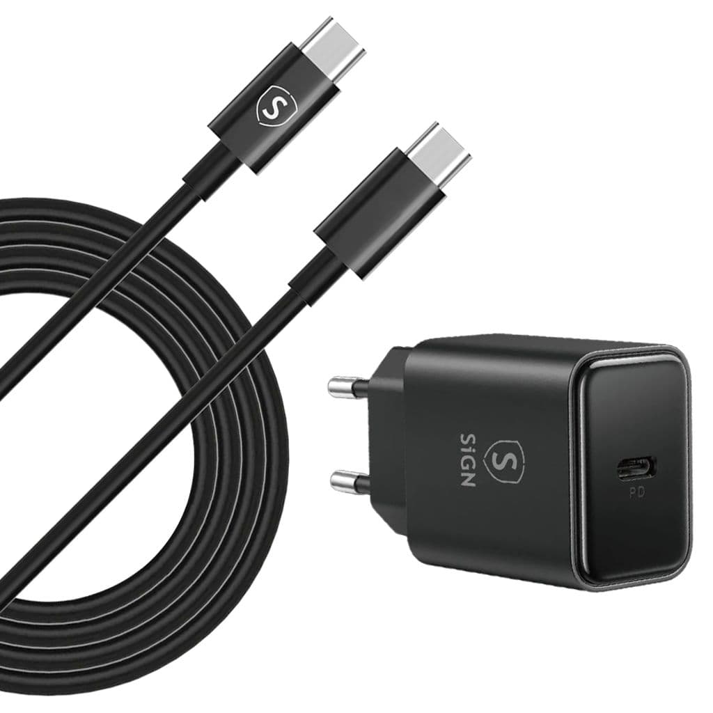 SiGN 20W USB-C hurtiglader + 2m kabel for iPhone 15 – svart