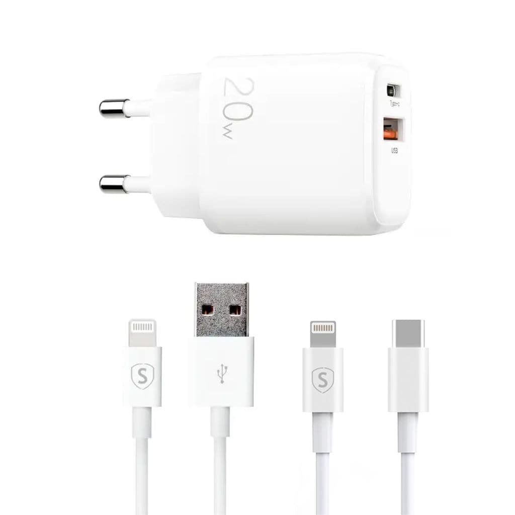 SiGN Dual Hurtiglader PD & Q.C, 3.5A 20W med Lightning Kabel 1m & 2m