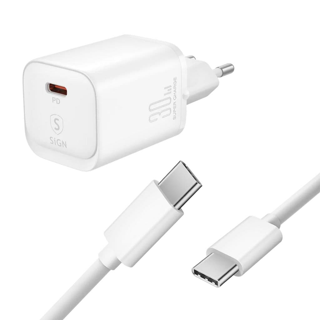 SiGN ekstrem hurtiglader for iPhone 16 30W USB-C strømadapter + kabel 2m, 3A, 60W