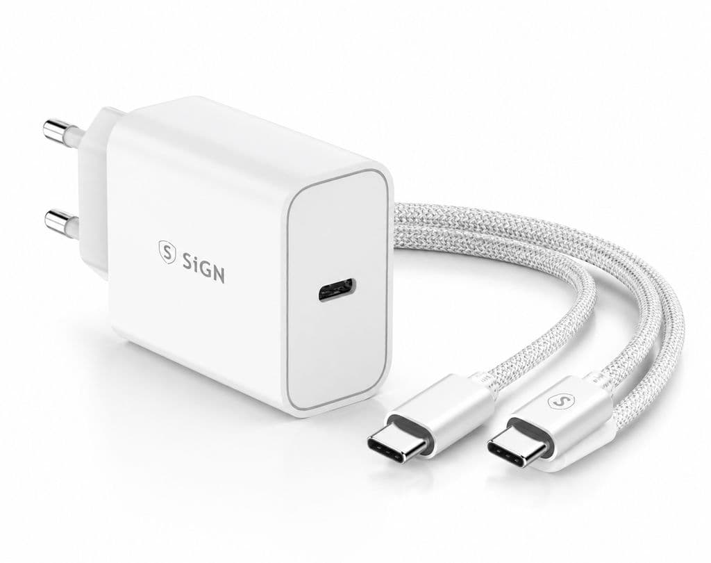 SiGN Kraftig Hurtiglader for iPhone 18 Pro, iPhone 18 Pro Max, iPhone Ultra 45W USB-C Strømadapter + Kabel 2m, 3A, 60W