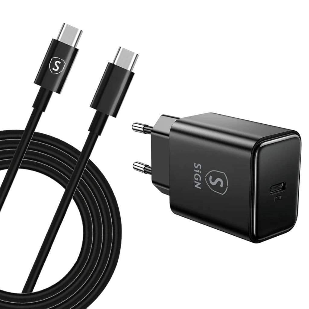 SiGN Lenovo Tab hurtiglader USB-C PD 20W med USB-C-kabel, 2m - Svart
