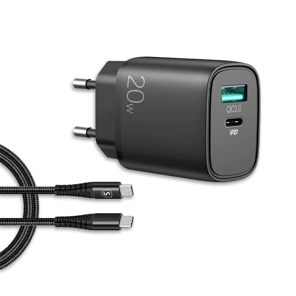 SiGN ekstrem hurtiglader for Samsung USB og USB-C 20W med USB-C-kabel - svart