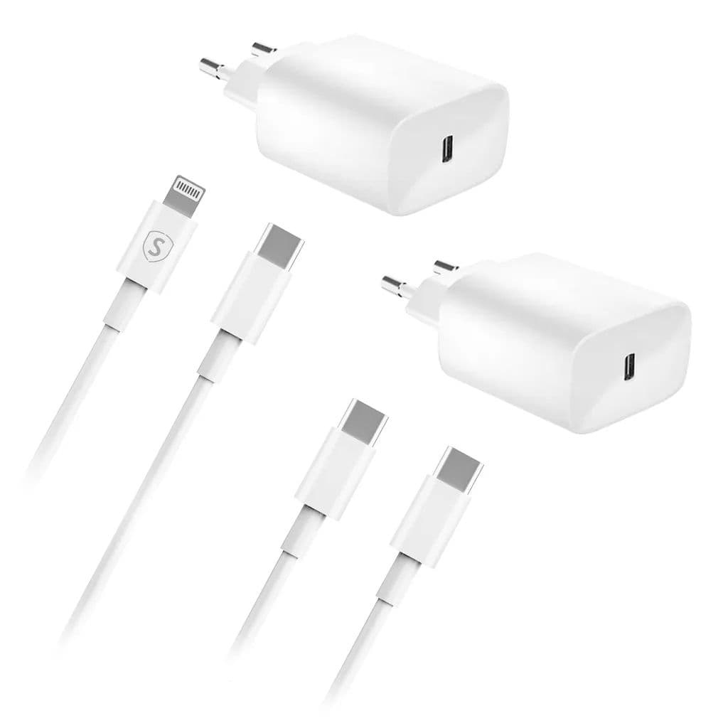 SiGN USB-C hurtiglader 20W + USB-C til Lightning/USB-C-kabel – 2-pakning