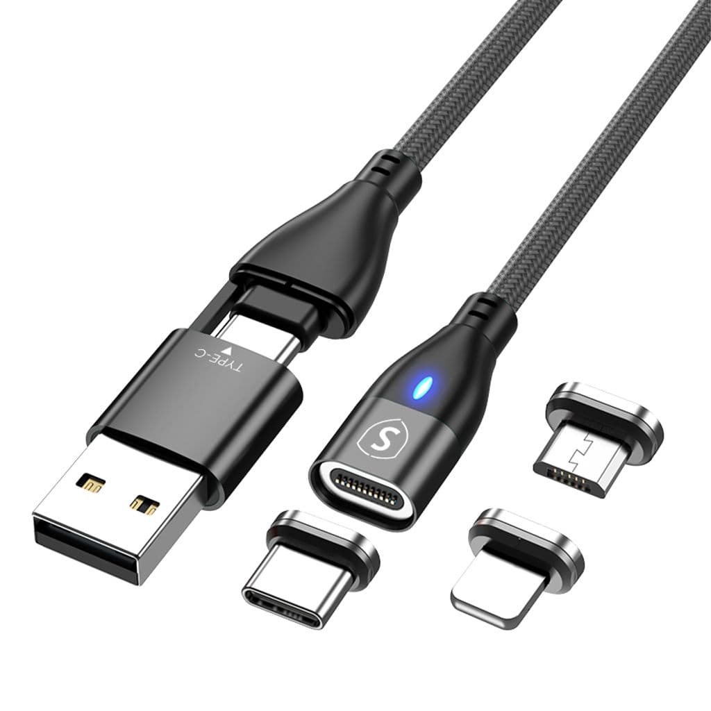 SiGN Magnetisk kabel 3-i-1 USB-C, Lightning, Micro-USB 2.4A, 1 m - Svart