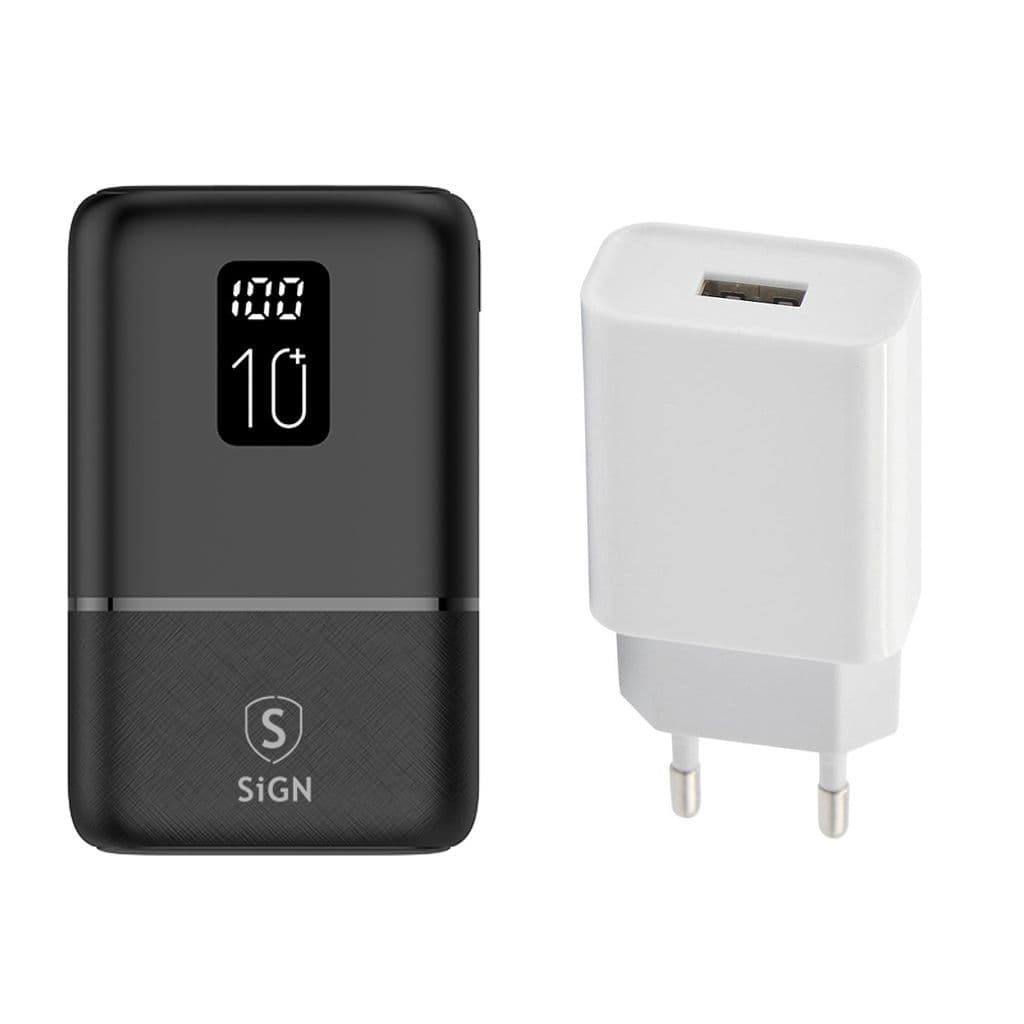 SiGN Mini QC Powerbank 10000mAh med vegglader 20W