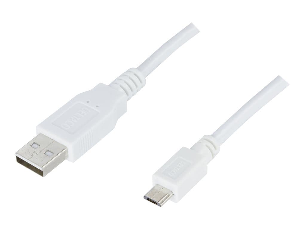 USB 2.0-kabel Type A til Micro B 5-pin – Lading og dataoverføring – 3m – Hvit
