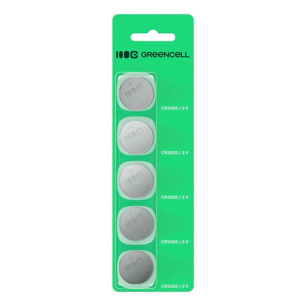 Greencell litium-knappcellebatteri CR2025 3V 160mAh, 5-pakning