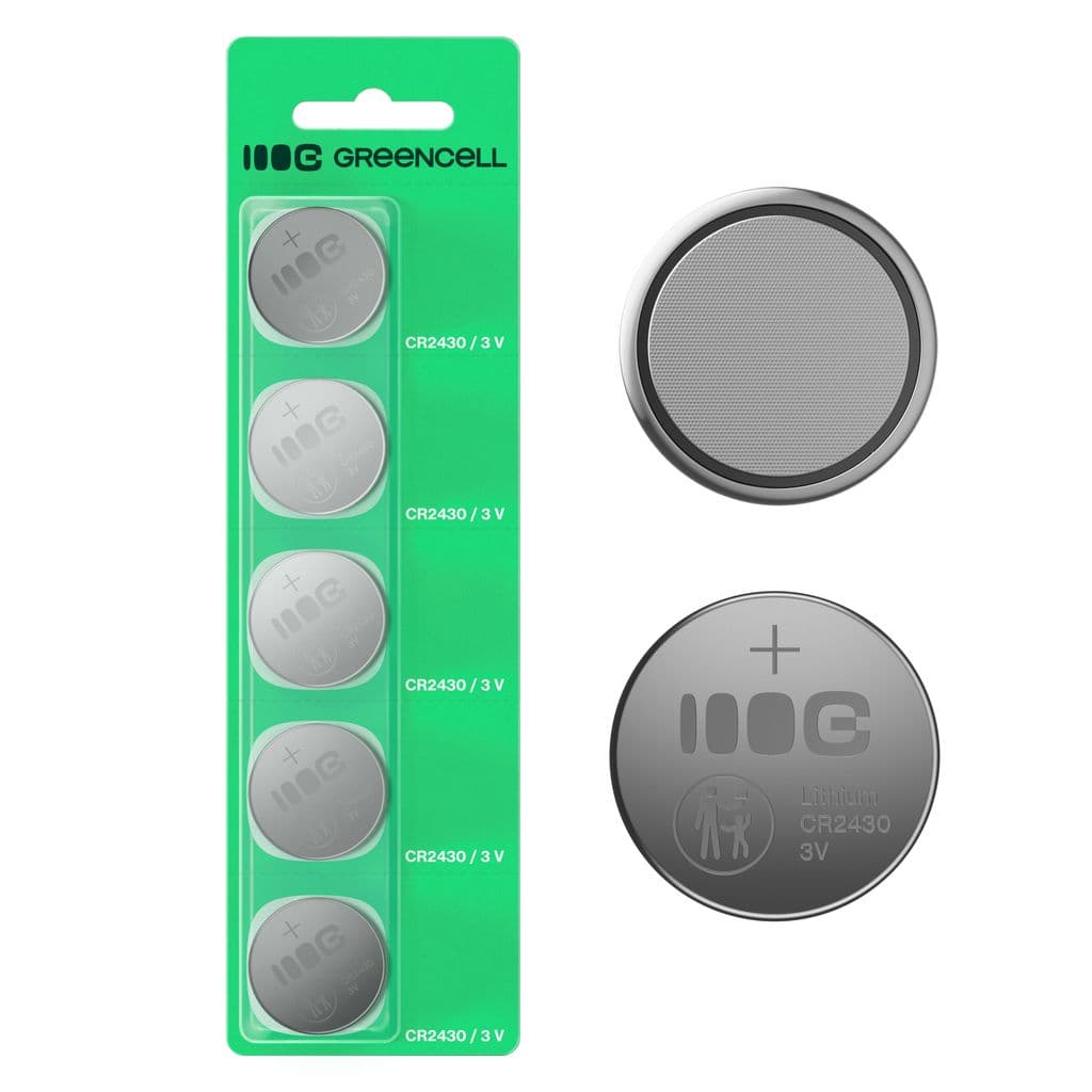 Greencell litiumknappcellebatteri CR2430 3V 290mAh, 5-pakning