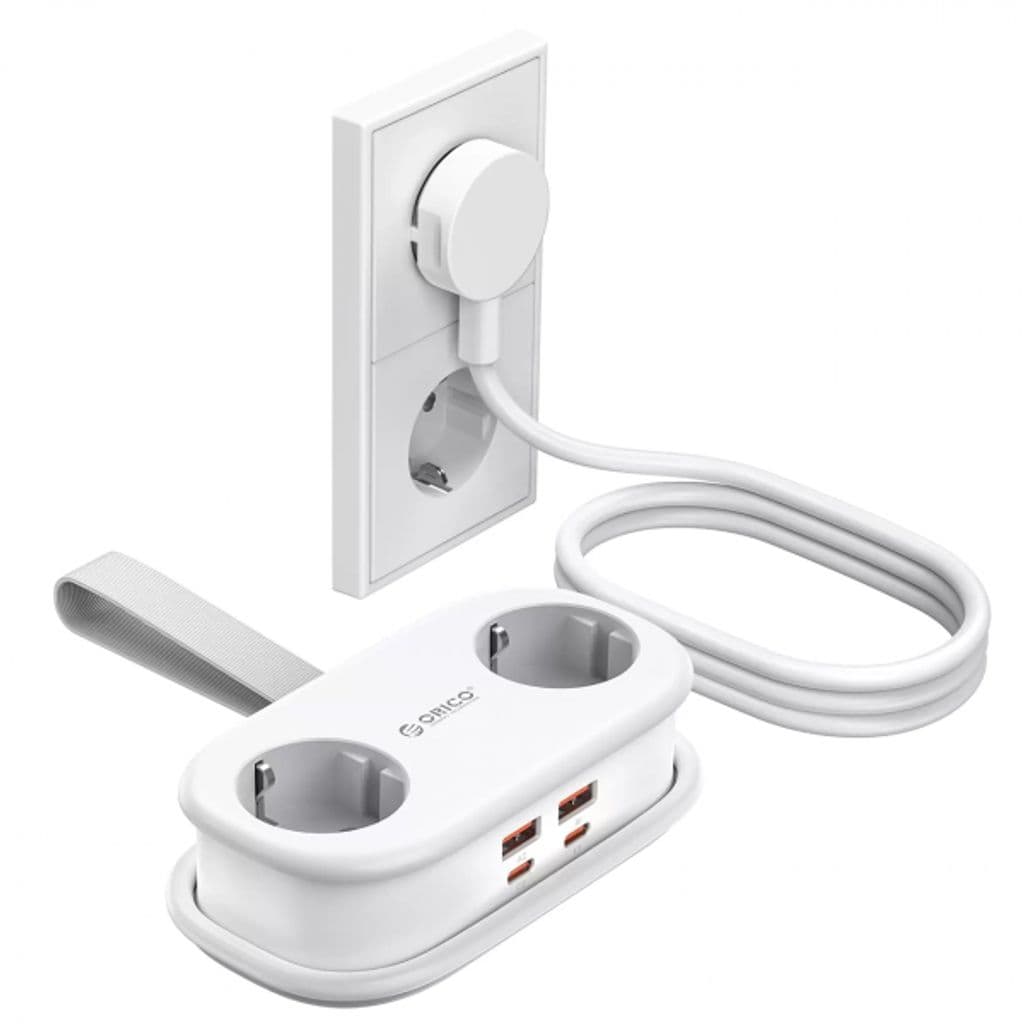 Orico AP3 2-veis strømskinne med 2x USB-A og 2x USB-C 65W – hvit
