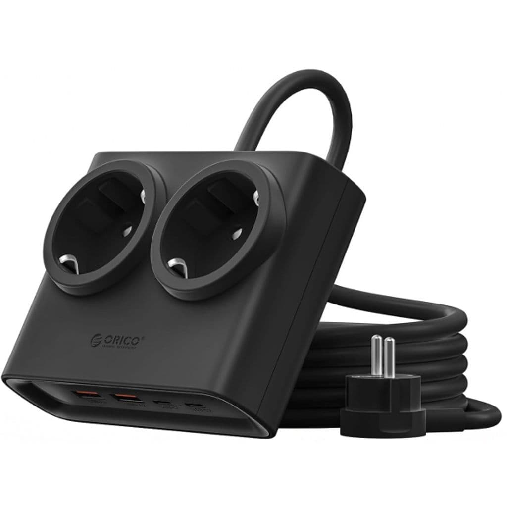 Orico PDC25 Strømskinne 2x Strømuttak / 2x USB-A / 2x USB-C – Svart