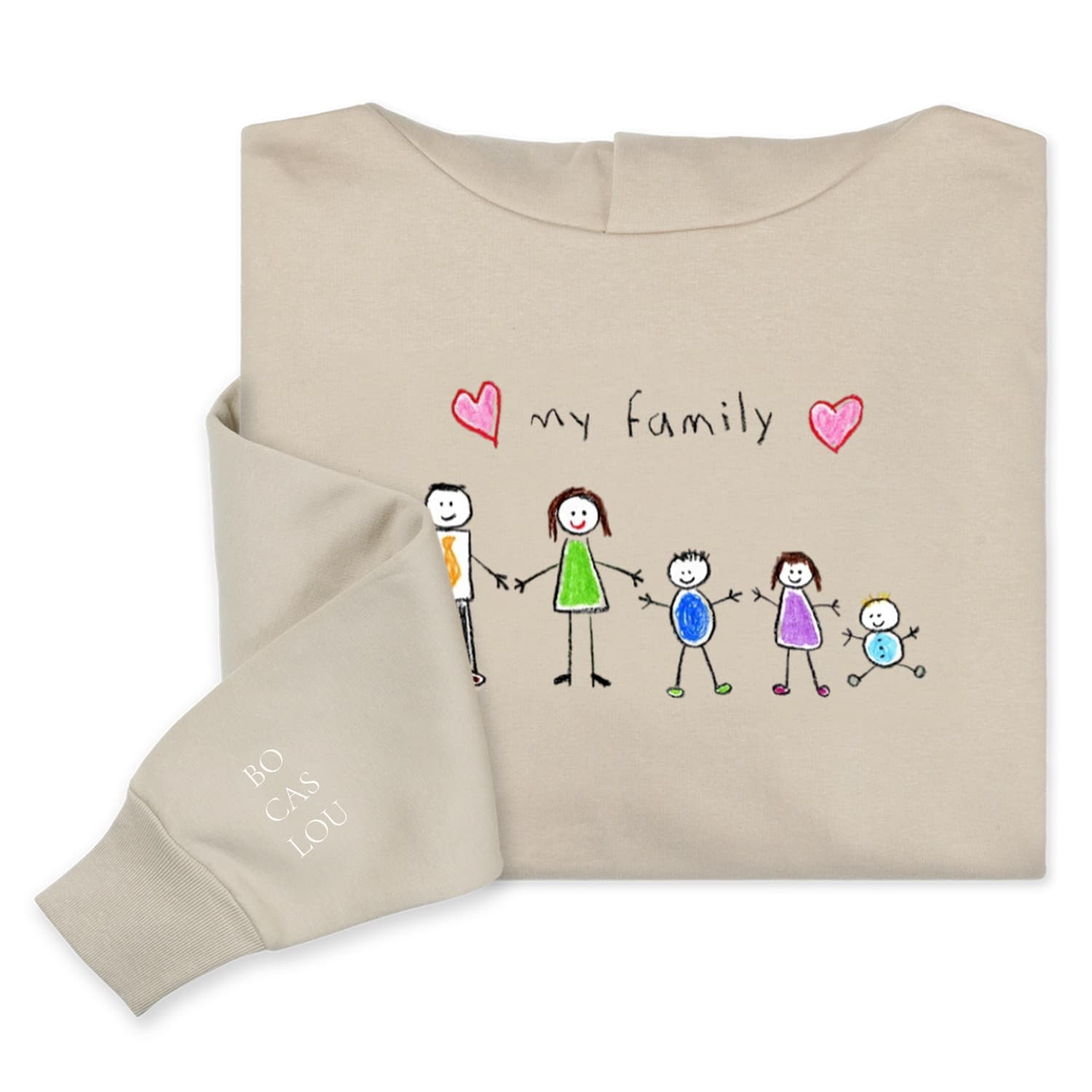 Hoodie Sand - tegning forside og erme - L