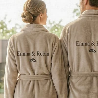 Morgenkåpe antrasittfarget med broderi bak S–M | smartphoto