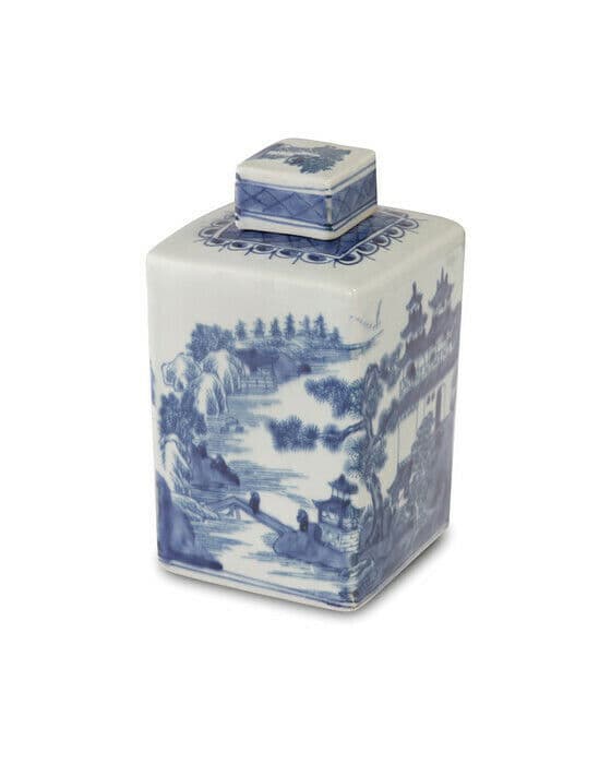 Square Tea Jar Blue/White
