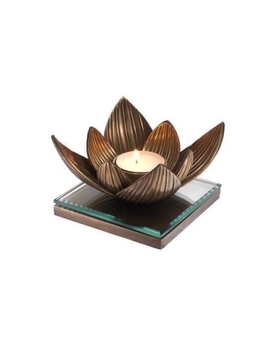 Lotus Tealight Holder Vintage Brass Finish