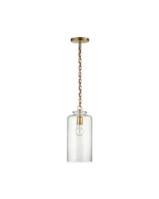 Katie Cylinder Pendant Antique Brass/Clear Glass