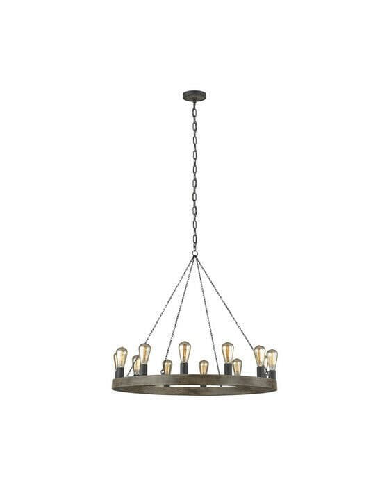 Avenir Chandelier Weathered Oak Wood/Antique Forged Iron