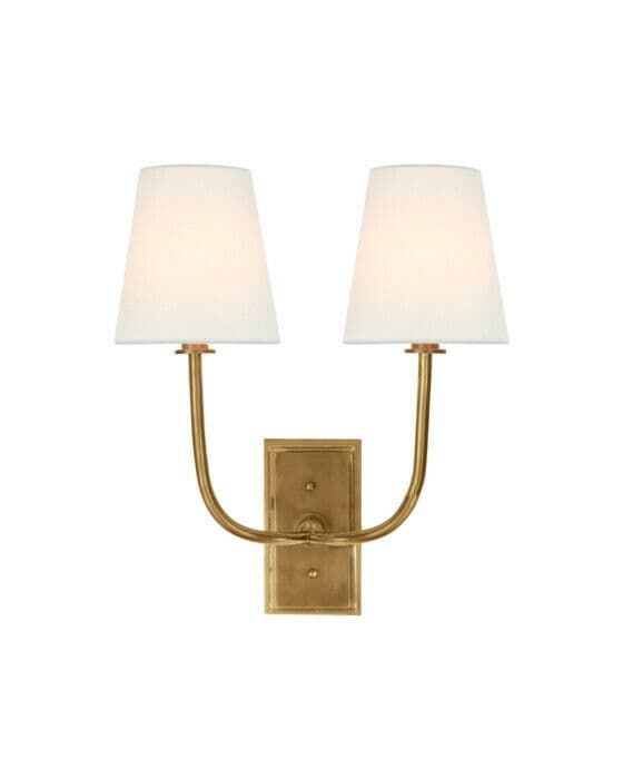 Hulton Double Sconce Antique Brass/Linen