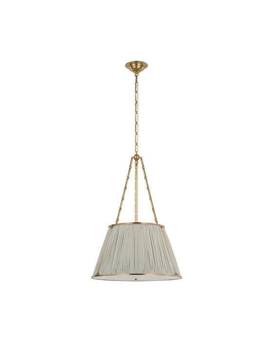 Allister 21" Hanging Shade Antique Brass/Schumacher Blue Charee Stripe Pleated Shade
