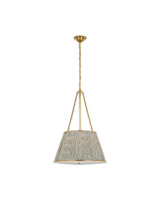 Allister 21" Hanging Shade Antique Brass/Schumacher Blue Aditi Pleated Shade