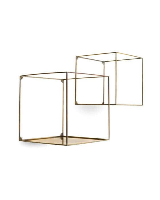 Deco square vegghylle vintage messing 2-sett