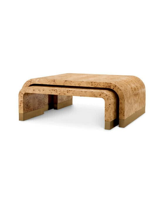 Quinton Coffee Table Light Brown Mappa Burl Set of 3