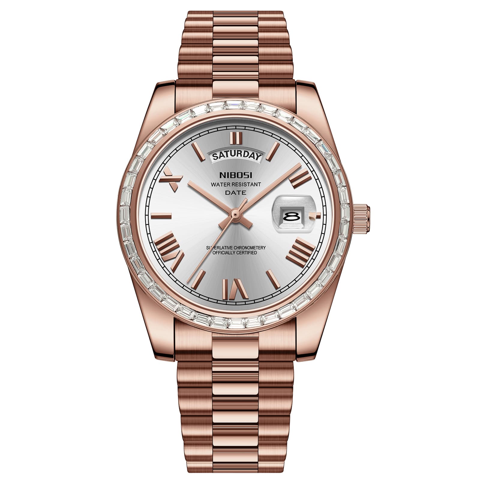 Nibosi Day-Date President Rose Gold Silver