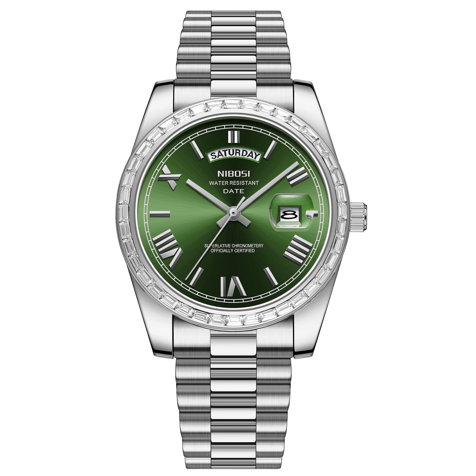 Nibosi Day-Date President Silver Green