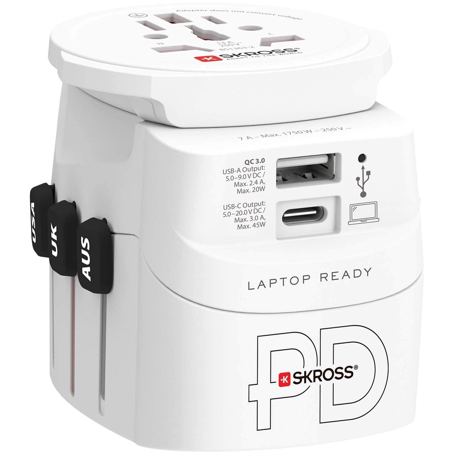 Verdens reiseadapter PRO Light USB AC45PD World PD 45W Jordet