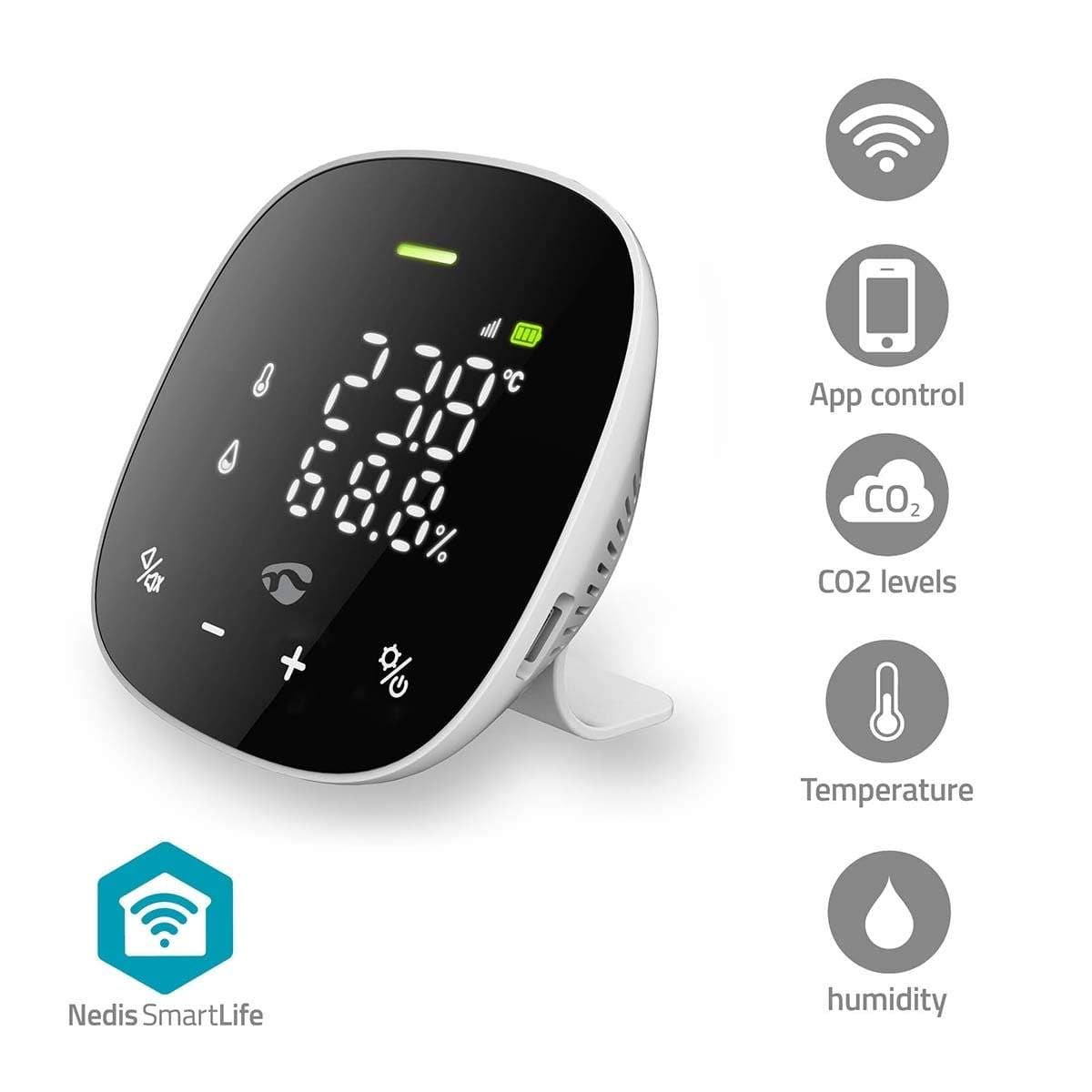 SmartLife luftkvalitetsmonitor | Wi-Fi | Inkludert display | Karbondioksid (CO2) / Fuktighet / Temperatur | Android™ / IOS | Sva
