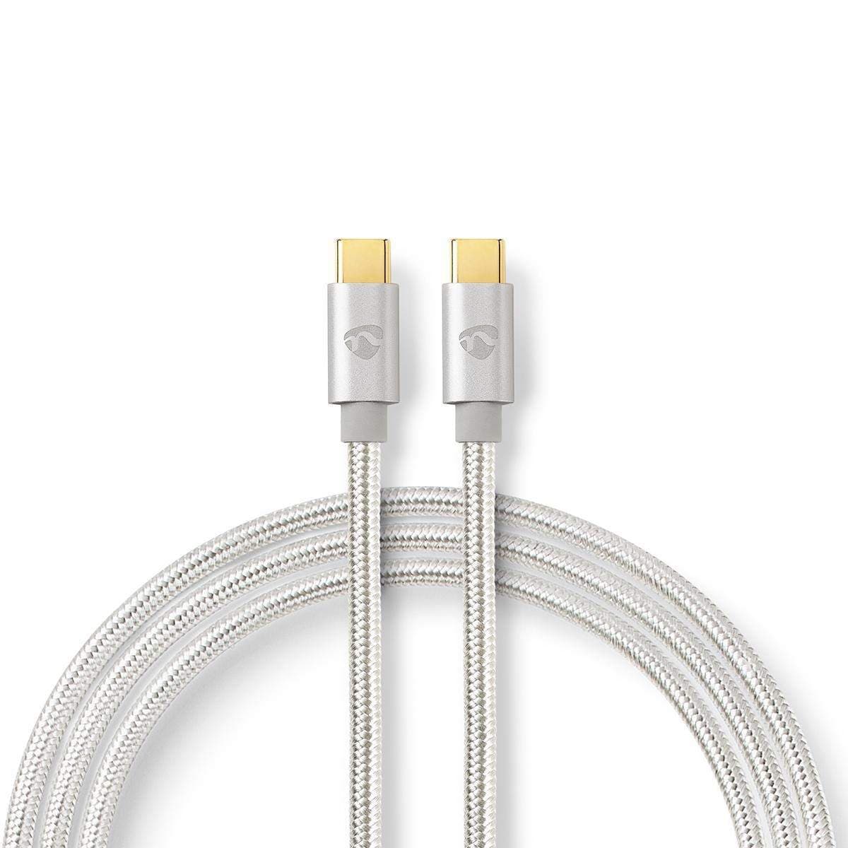 USB-kabel | USB 2.0 | USB-C™ Hann | USB-C™ Hann | 100 W | 480 Mbps | Gull belagt | 1.00 m | Rund | Flettet / Nylon | Sølv | Deks