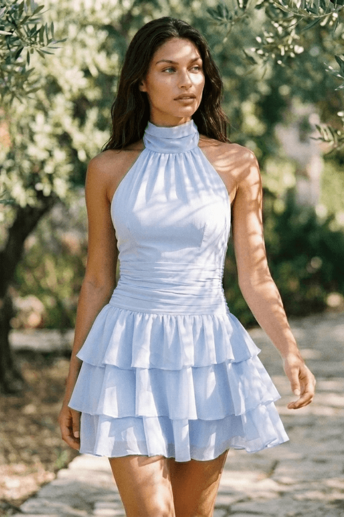Lilly Maze Mini Ruffle Dress Sky Azure