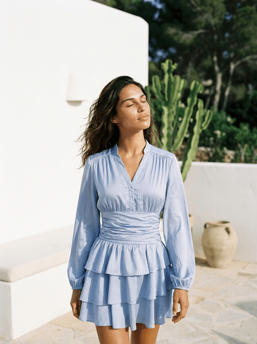 Nadine Belted Ruffle Dress - Neptune Waves
