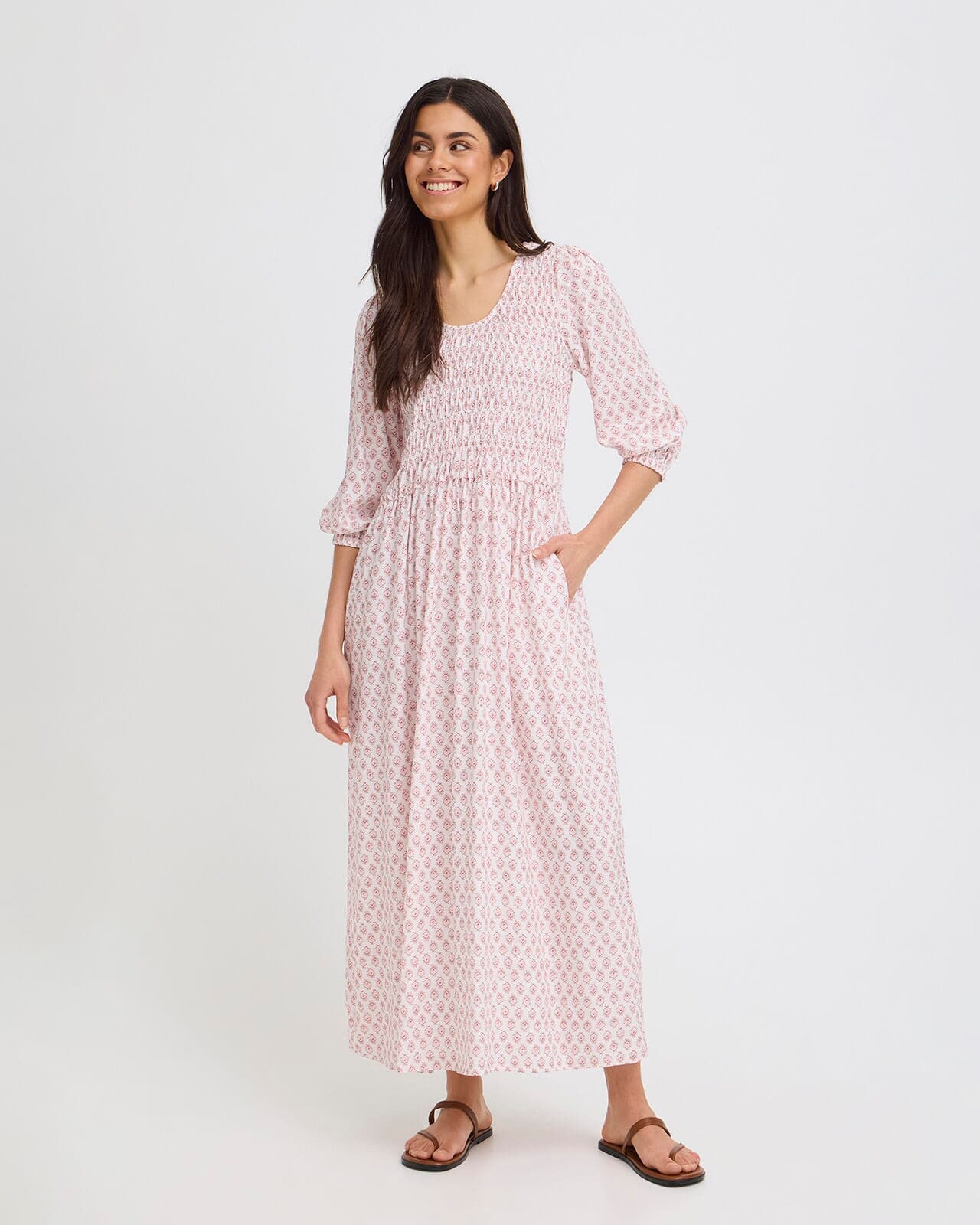 Fransa Midikjole Laya Smock, XS, Fransa Kjole Rosa XS