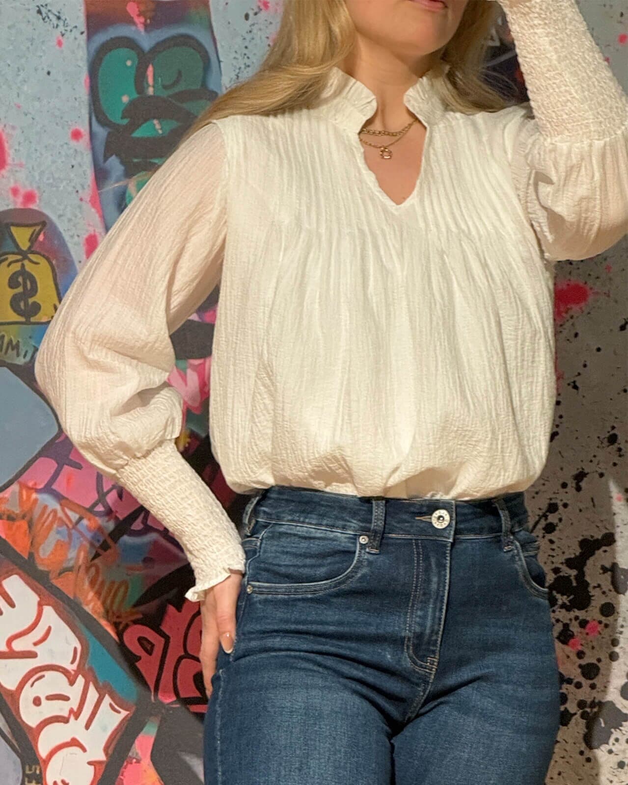 FLOYD Bluse Niki Crepp, XS, FLOYD Bluse Hvit XS