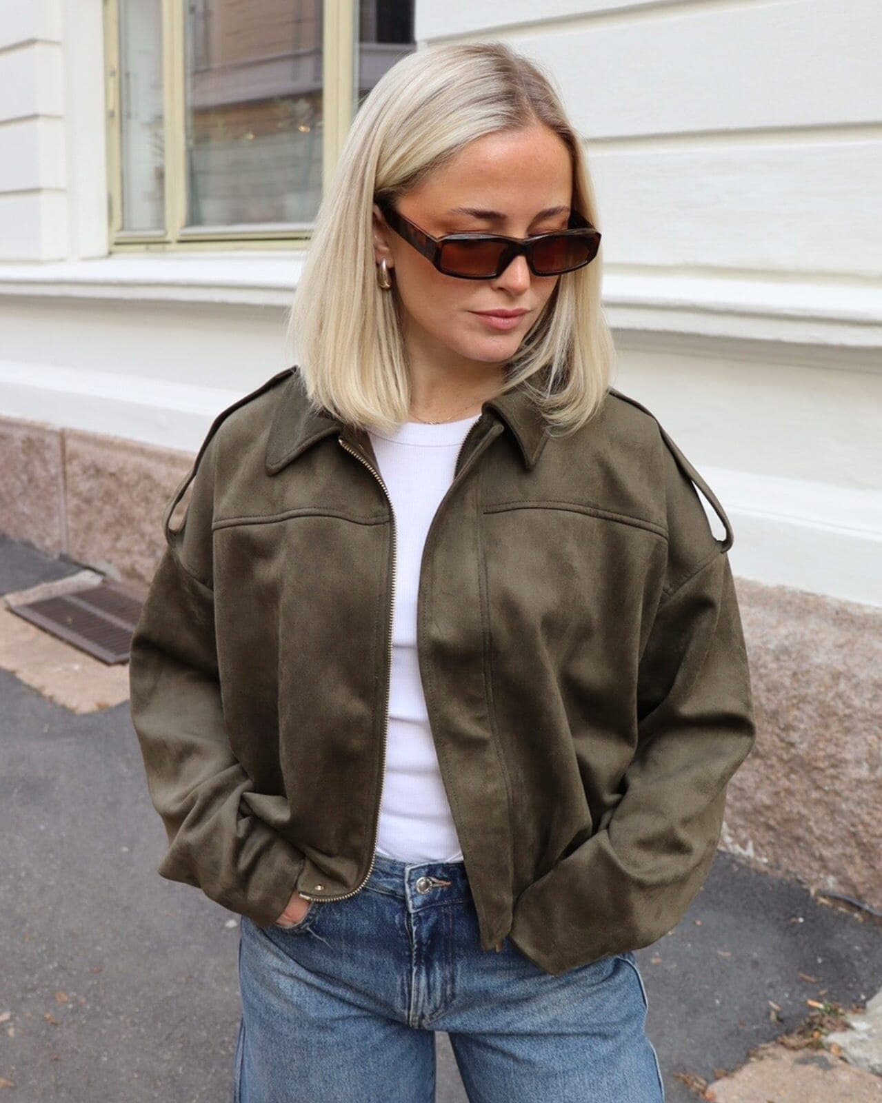 ONLY Bomberjakke Moon-Stina Faux Suede, M, ONLY Jakke Grønn M