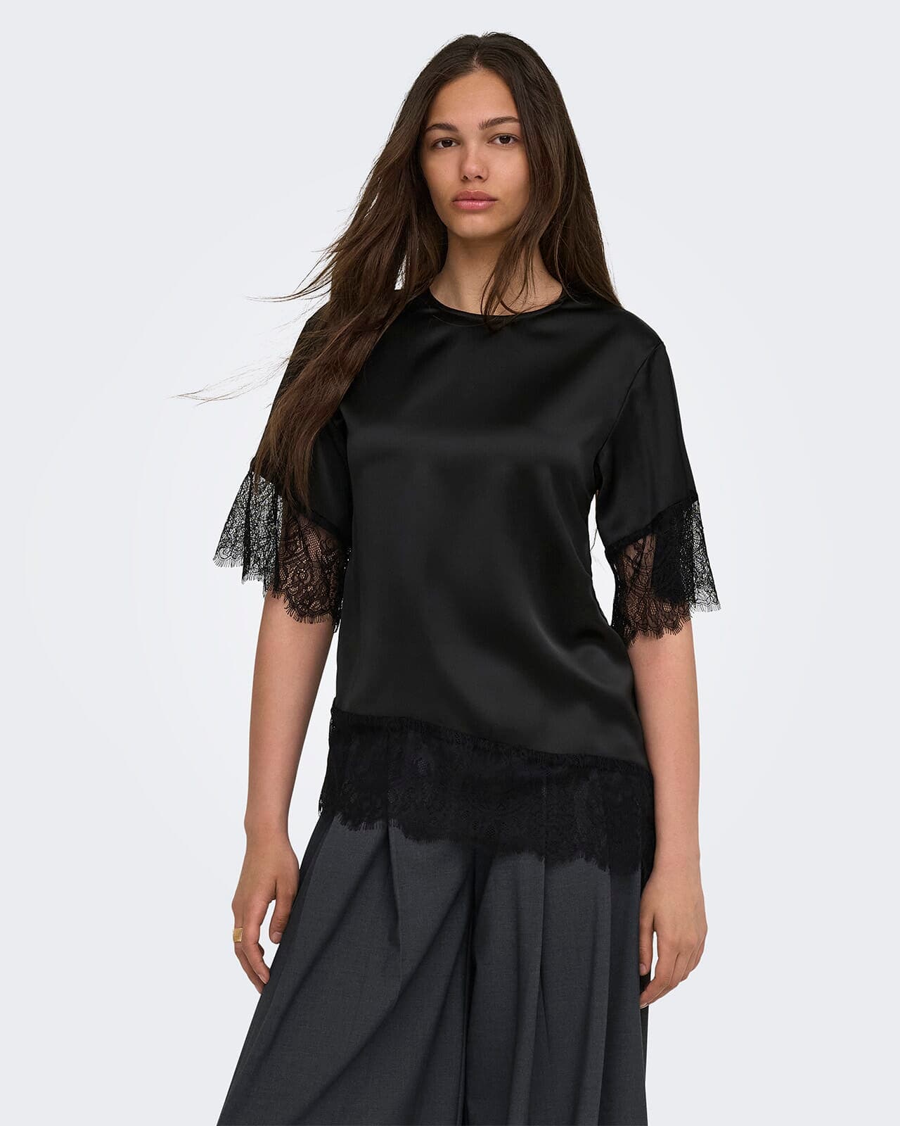ONLY Topp Donna Satin Lace, S, ONLY Topp Svart S