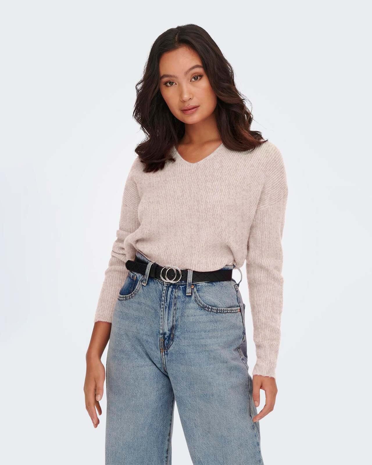 ONLY Strikkegenser Camilla, L, ONLY Strikkegenser Beige L