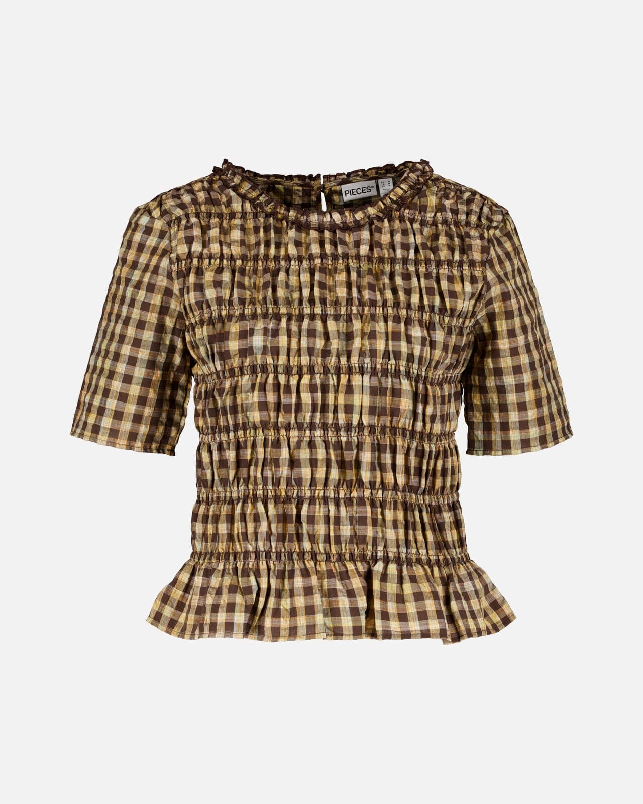 PIECES Topp Adalaide Smock, M, PIECES Topp Brun M