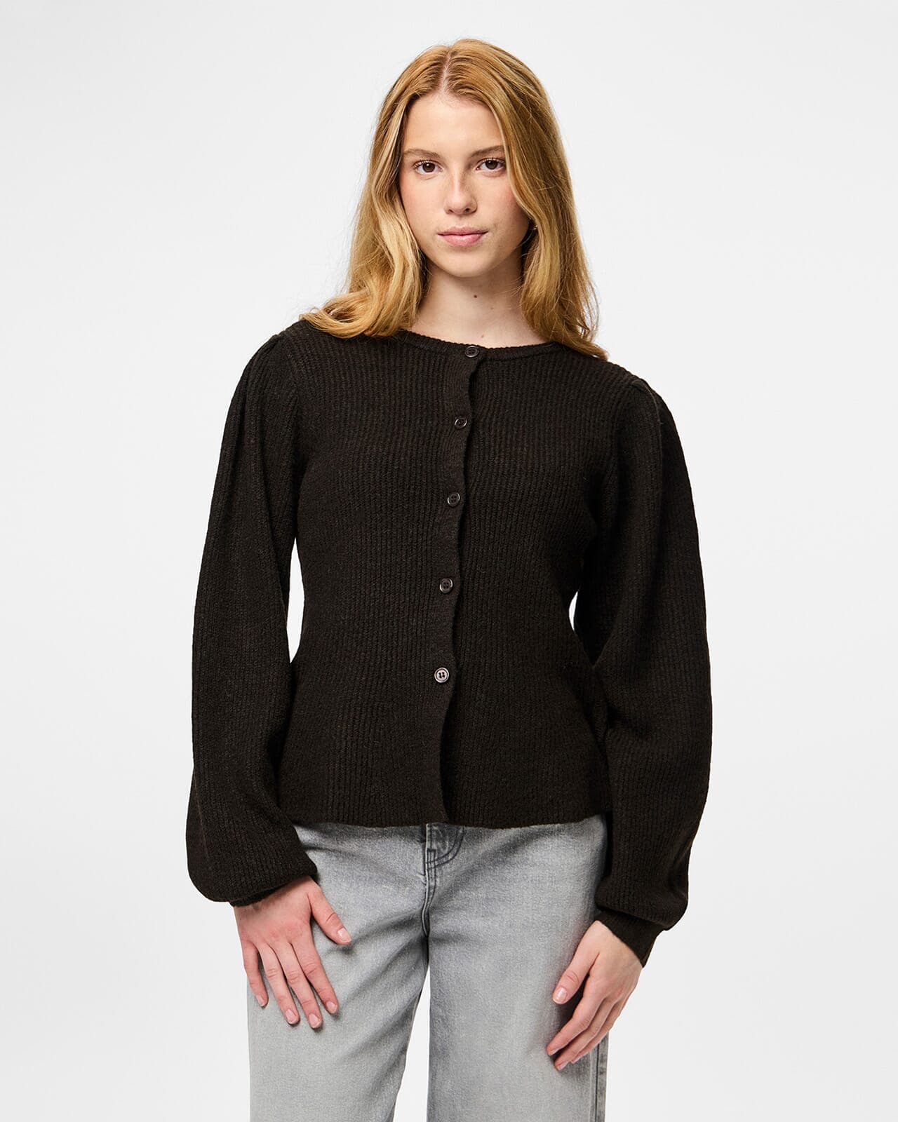 PIECES Strikket Cardigan Silly Puff, XS, PIECES Cardigan Brun XS
