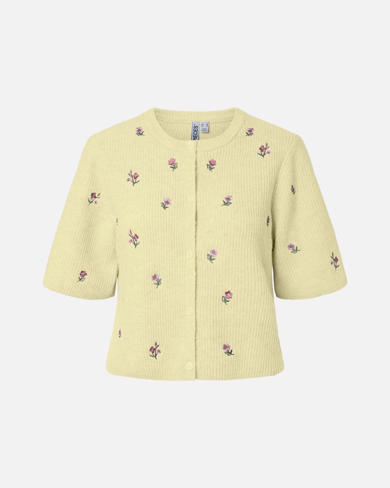 PIECES Strikket Cardigan Silly SS Emb, L, PIECES Cardigan Gul L