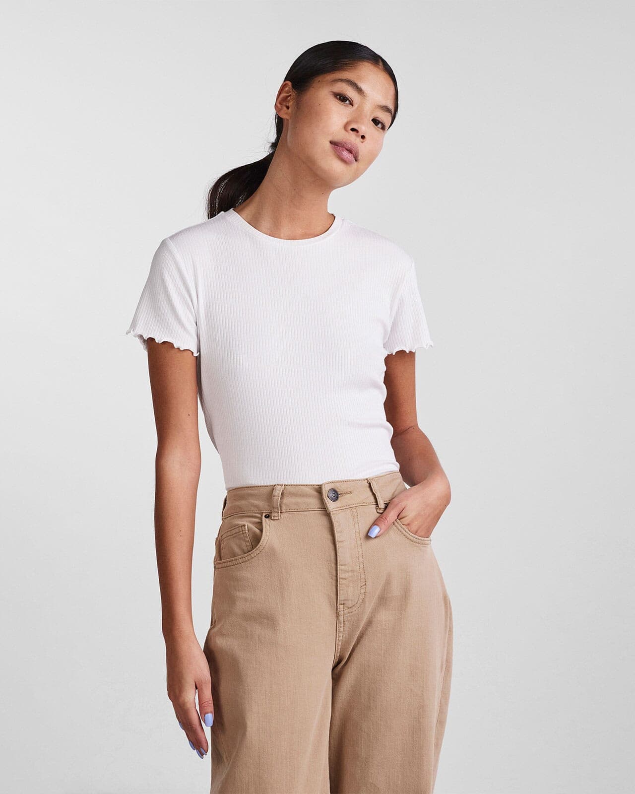 PIECES T-skjorte Nicca O-neck, M, PIECES T-skjorte Hvit M