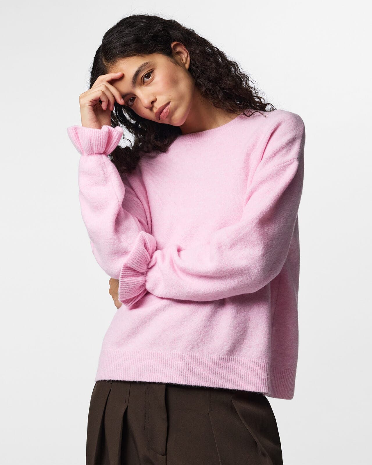 PIECES Strikkegenser Sally Frill Cuff, S, PIECES Strikkegenser Rosa S