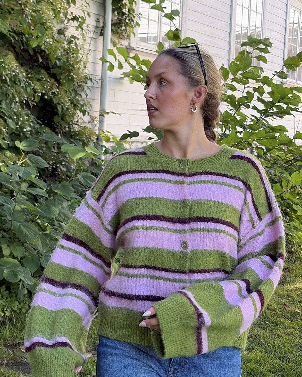PIECES Strikket Cardigan Ada, M, PIECES Cardigan Flerfarget M
