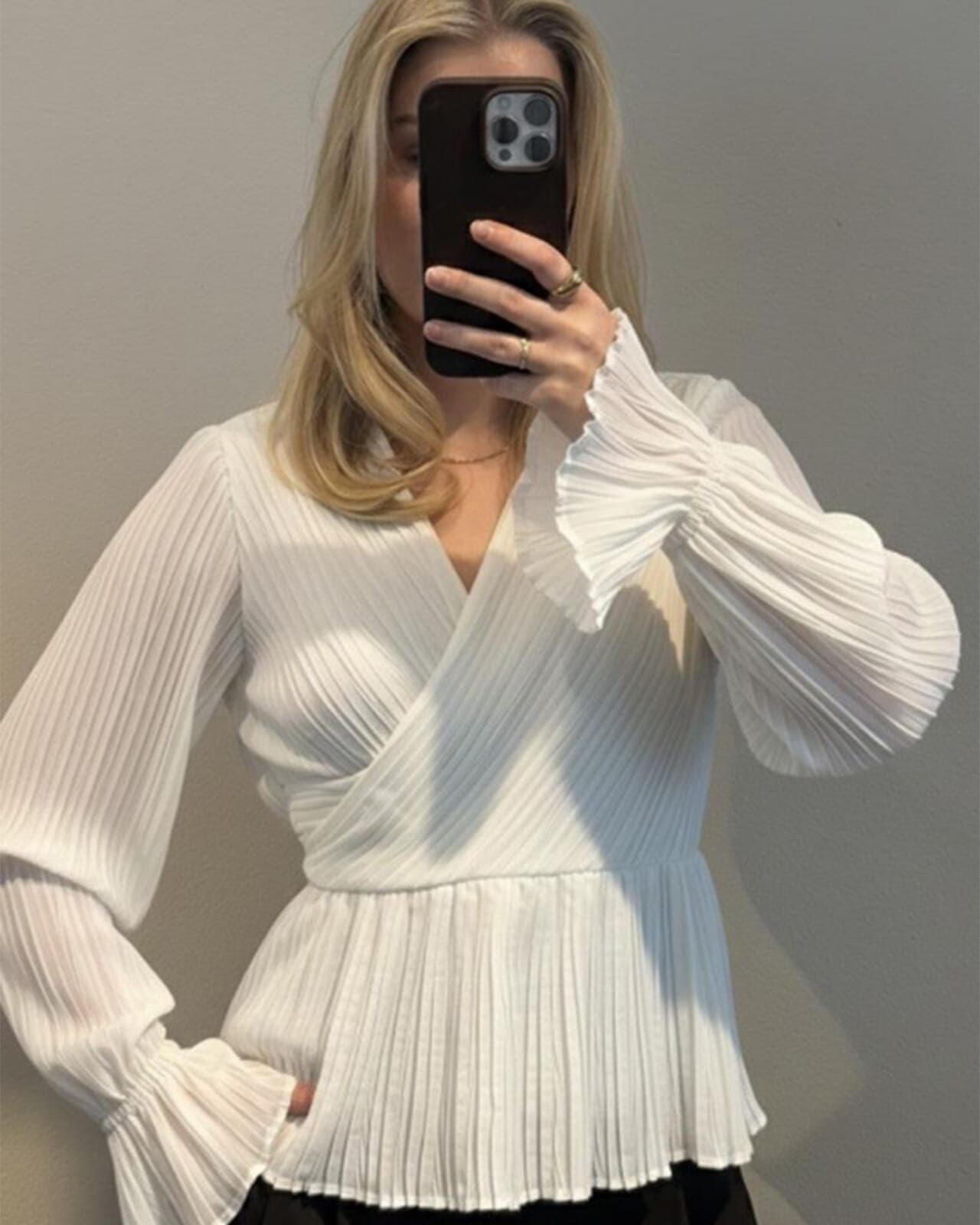 VERO MODA Topp Dora Plisse, XL, VERO MODA Topp Hvit XL