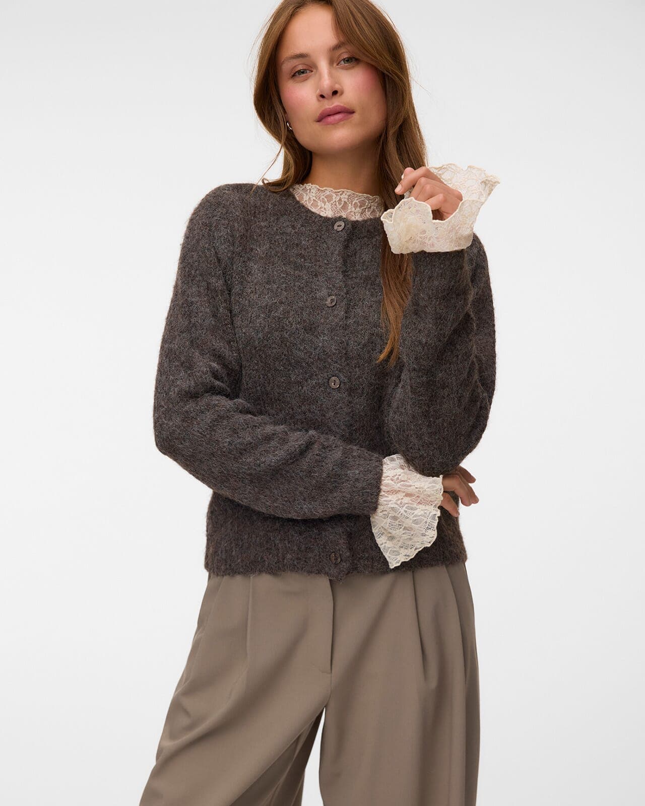 VERO MODA Strikket Cardigan Novah, L, VERO MODA Cardigan Brun L