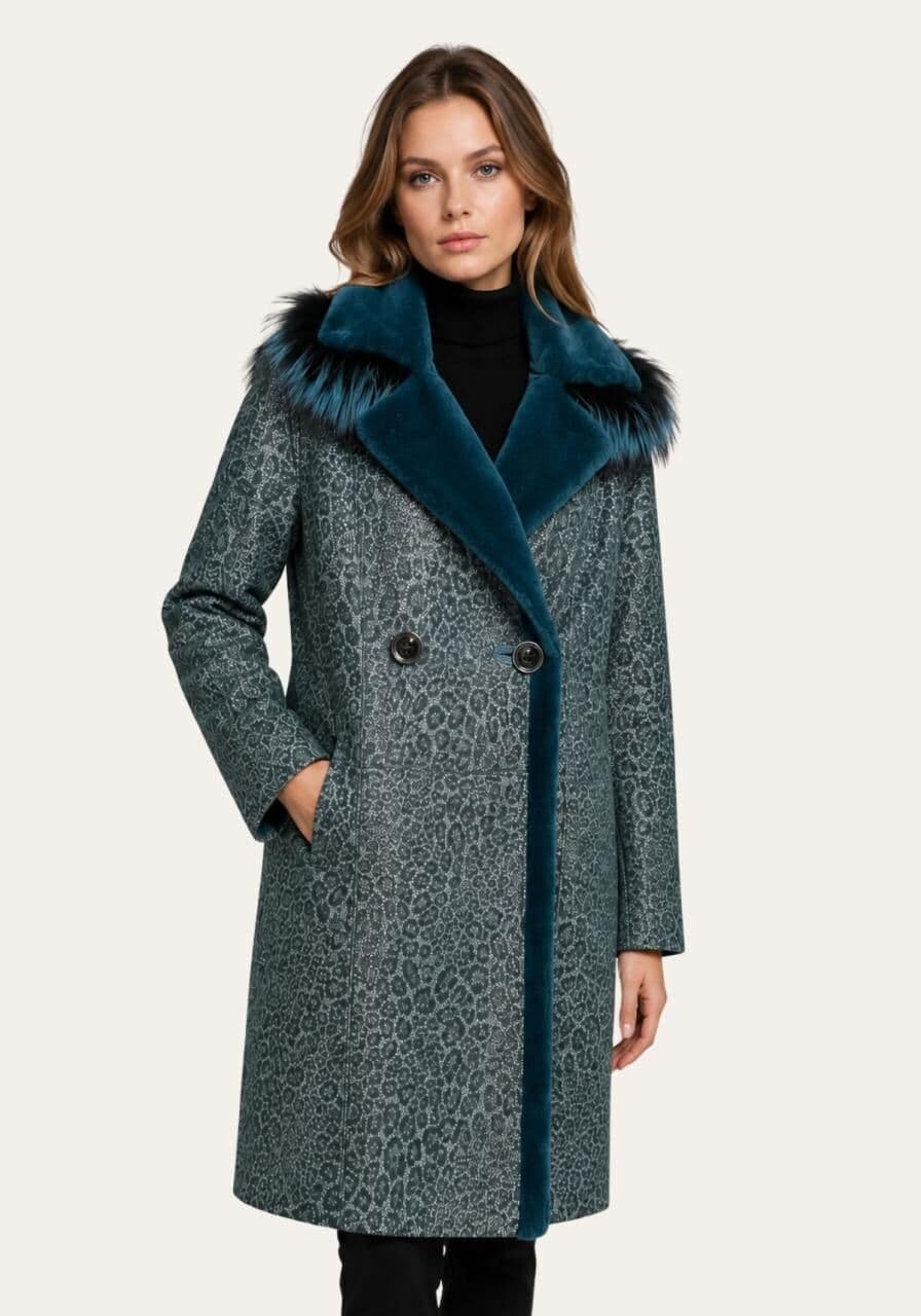 Shearling-Wendemantel in Petrol - Zeitlose Eleganz auf zw... - Größe: M