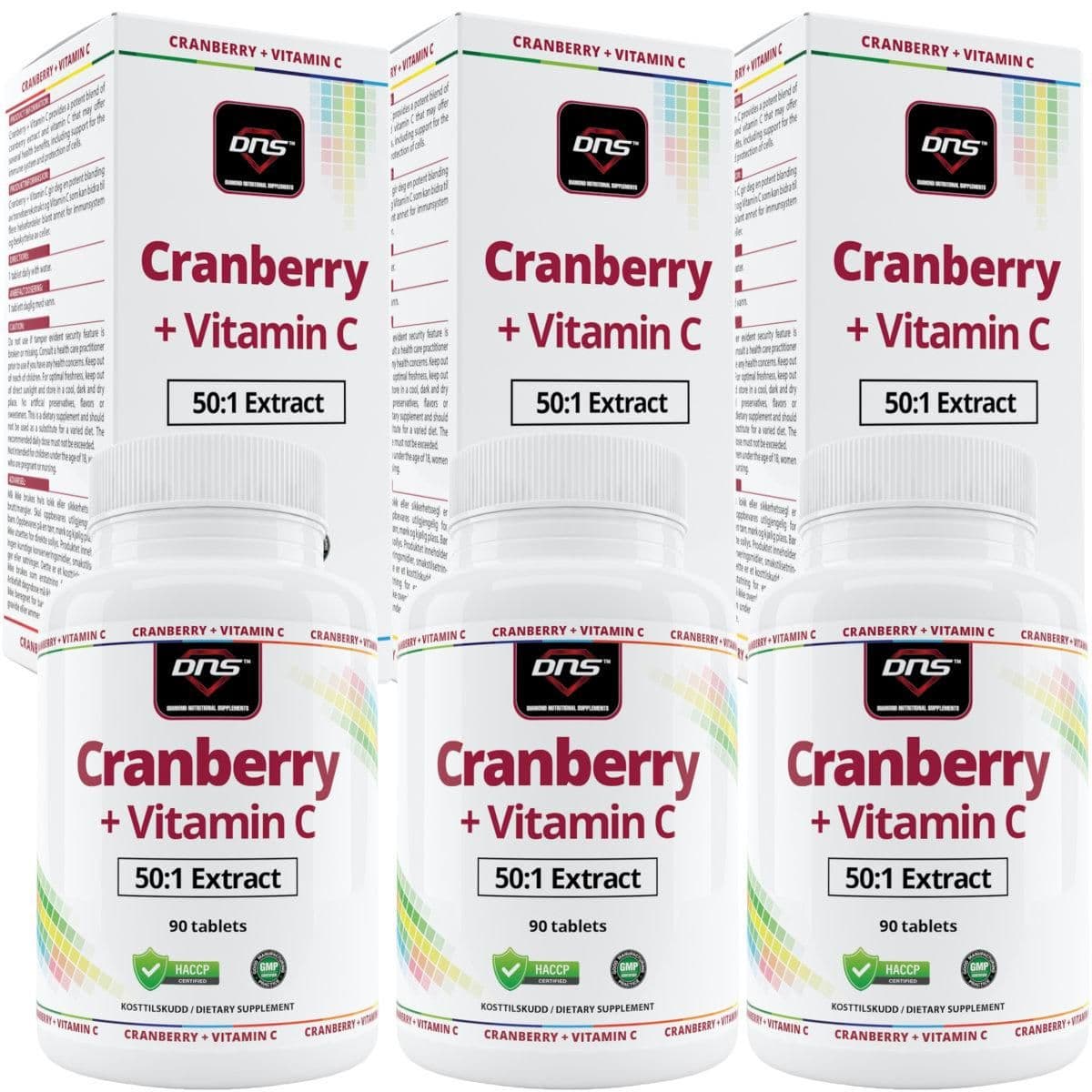 3-pack Cranberry (Tranebær) + Vitamin C - 90 tabletter